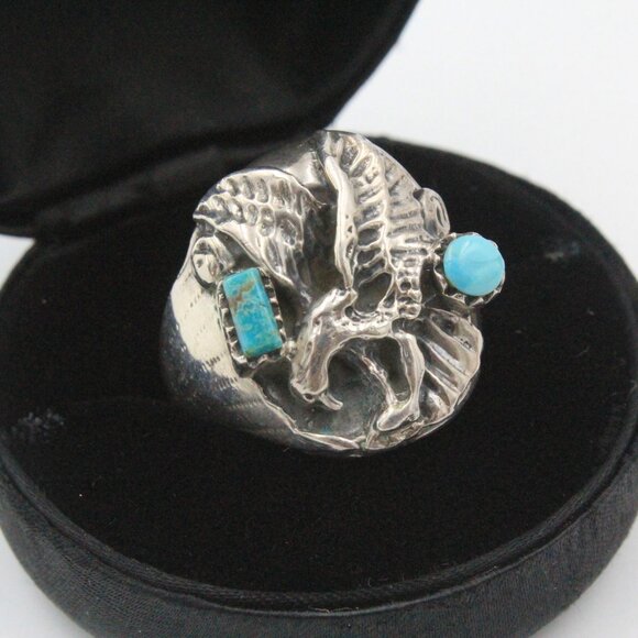 HENRY MORGAN IMPORTANT EAGLE SLEEPING BEAUTY TURQUOISE MEN'S RING - Picture 7 of 10